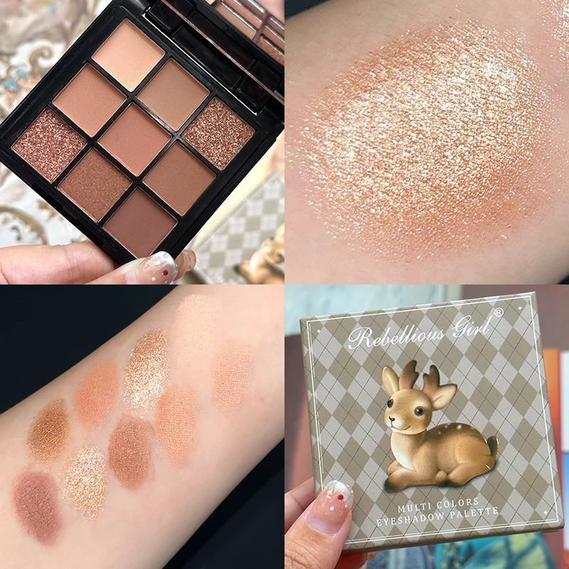 Paleta de sombras marrons 9 cores, fosco, brilhante, neutro, nude, quente, cinza, maquiagem pigmentada, longa duração, todos os dias, 9 cores, cosméticos