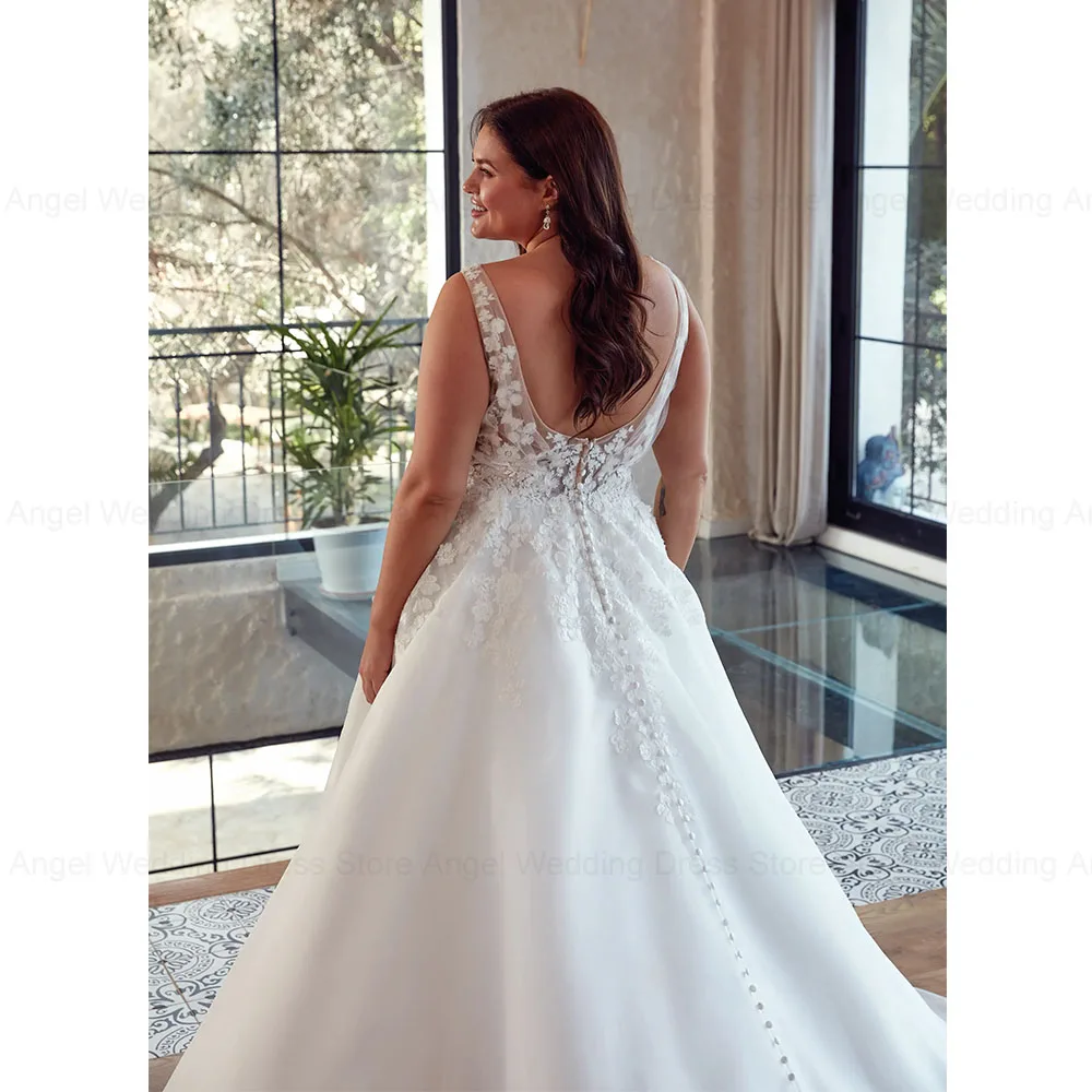 ANGEL Sexy Plus Size Wedding Dresses 2024 A-Line Deep V-Neck Long Bridal Gowns Backless Lace Appliques Zipper Vestidos de Novia