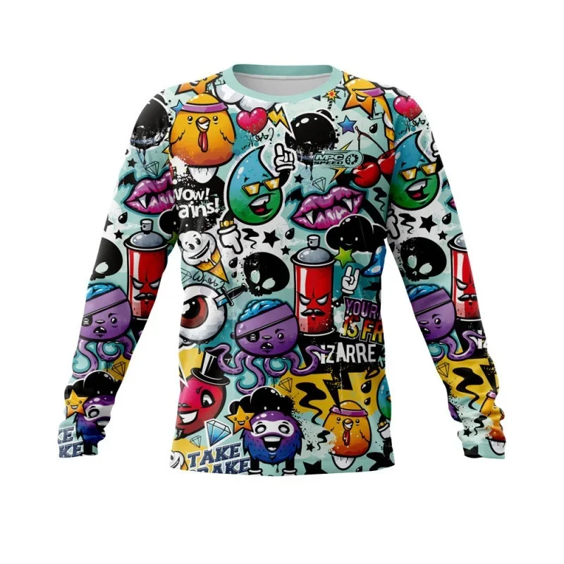 VIBRANT CARTOON & OCEAN PRINT RIDING SHIRT | HEAD-TURNING LONG SLEEVE GRAPHIC TEE FOR STREET CYCLING & URBAN FASHION CASUAL