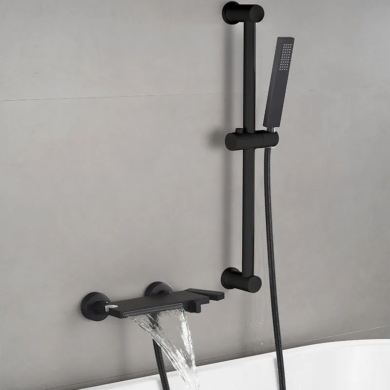 Black Bathtub Shower Set Hot & Cold Black Bathroom Shower Faucet Gray Bathroom Foldable Shower Faucet set with Slid Bar Brass