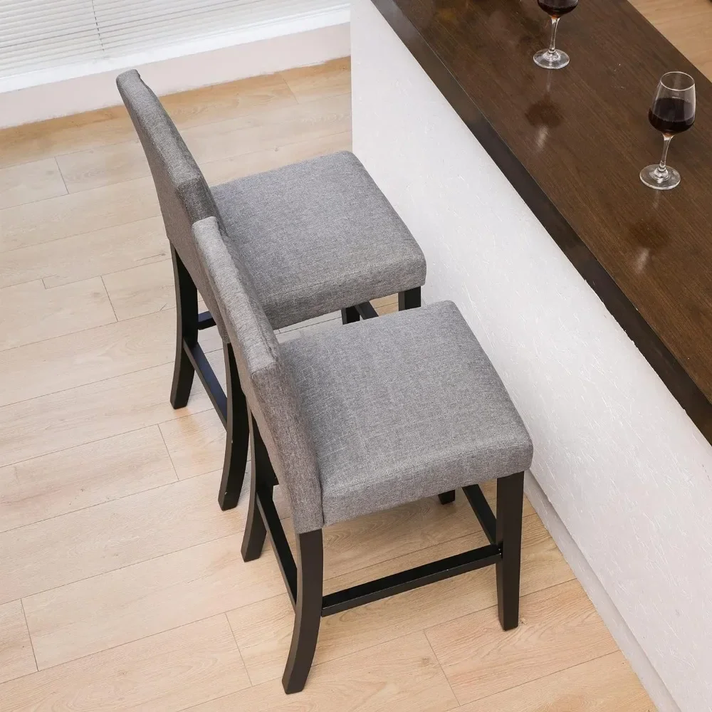 Contra Altura Bar Chair Set, Bronze Prego, Tecido estofados Barstool com as costas, cadeiras de bar, 24 polegadas