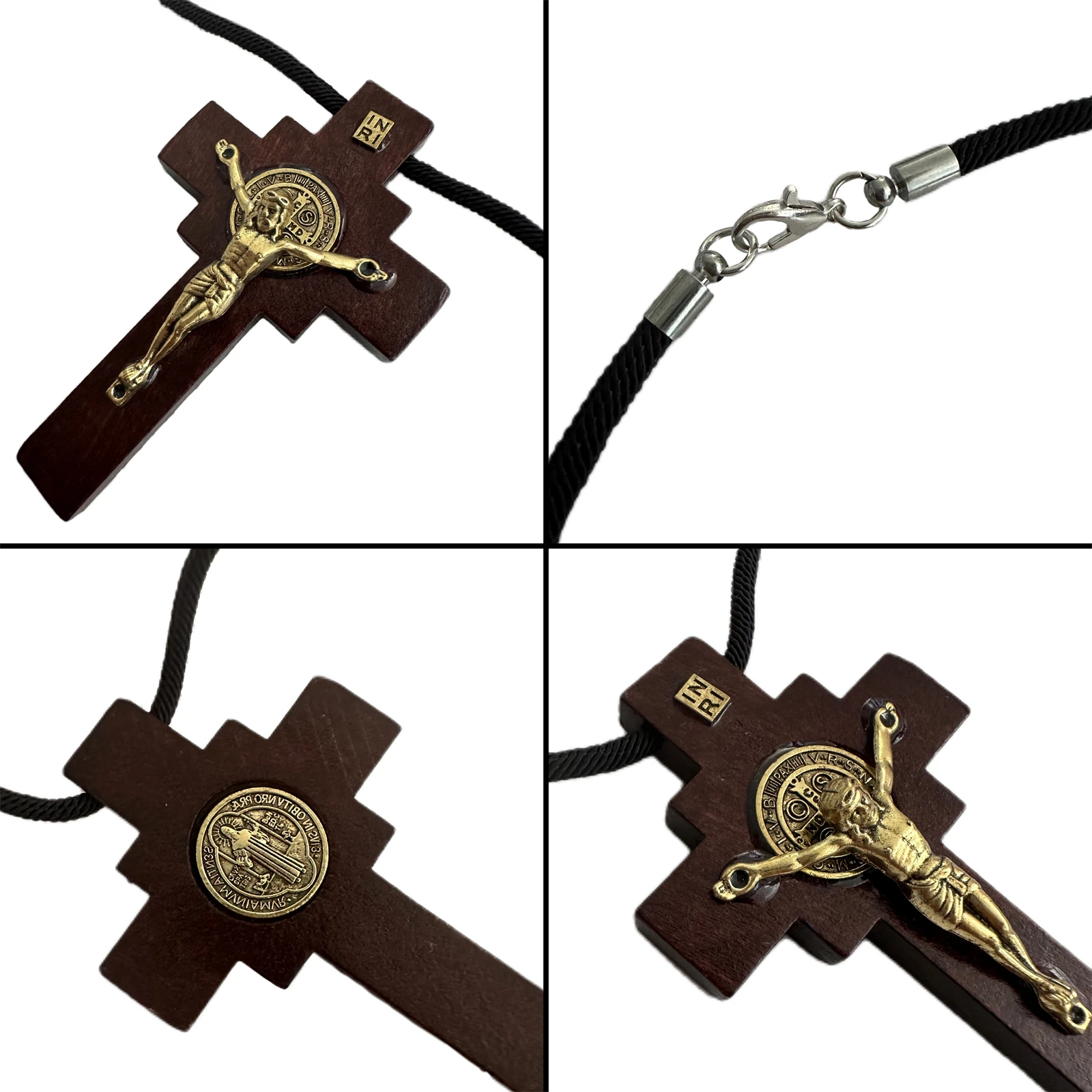 Rosary Cross Catholic Wooden St Benedict Crucifix Car Rearview Mirror Rosary Blessing Protection Medalla san Benito Home Decor