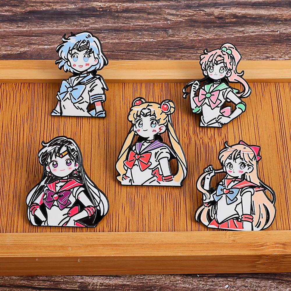 Sailor Moon Enamel Pin Cute Anime Sailor Characters Lapel Brooch Metal Badge for Backpack Collectible Fans Gift