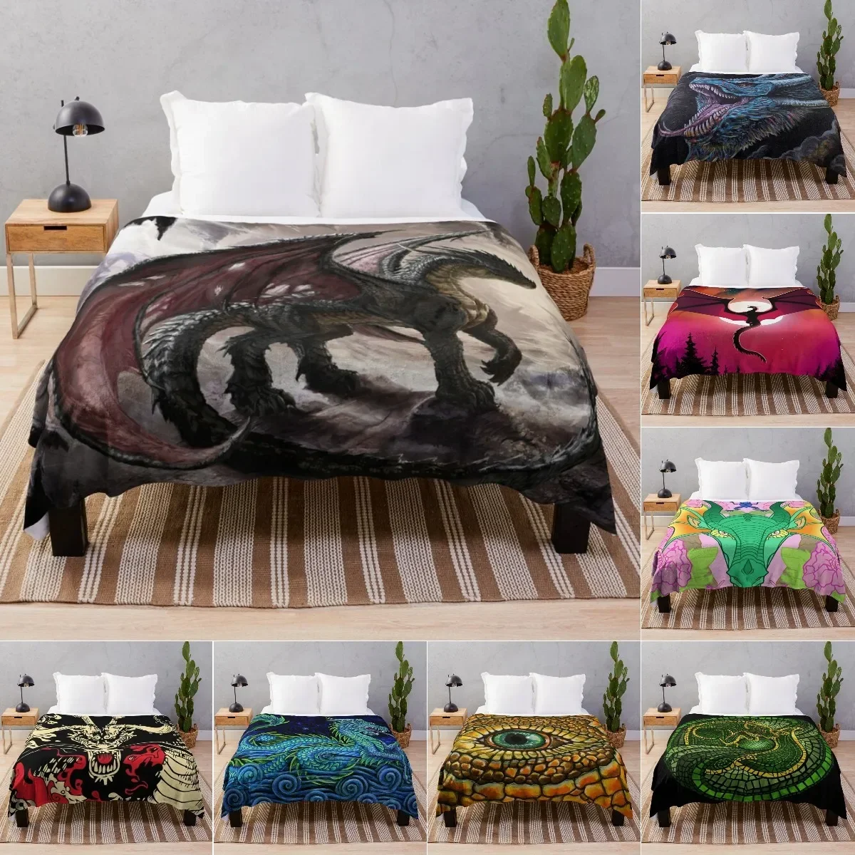 

Dragon Throw Blanket for Bed Couch Sofa Lightweight Travelling Camping Throw Queen King Twin Size for Kid Boys Women All Season