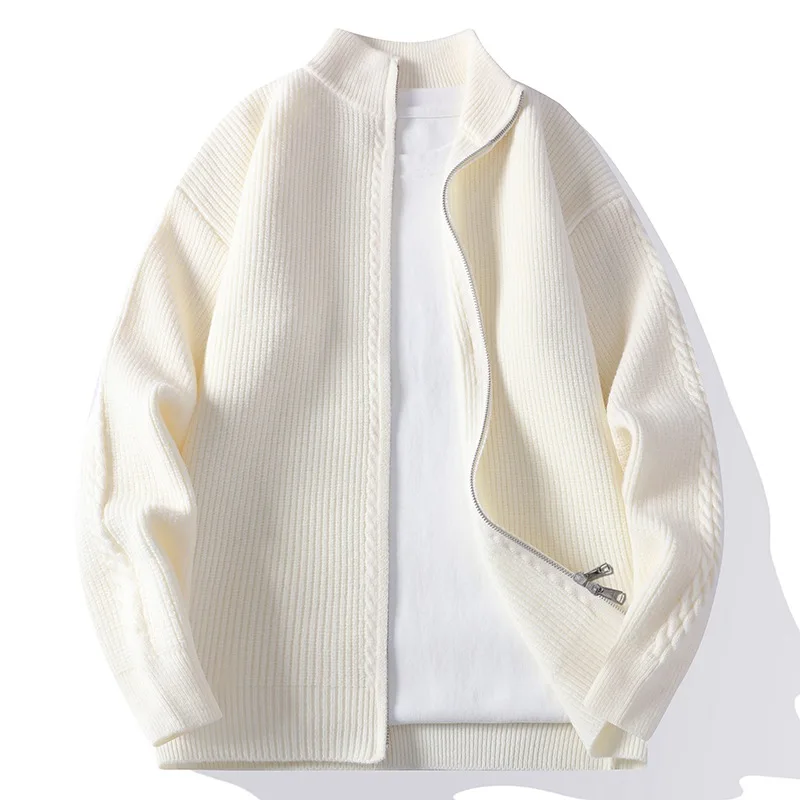 Men's high-quality solid-color knitted sweater, semi-high-neck Korean-style sweater, youth long-sleeved warm knitted coat