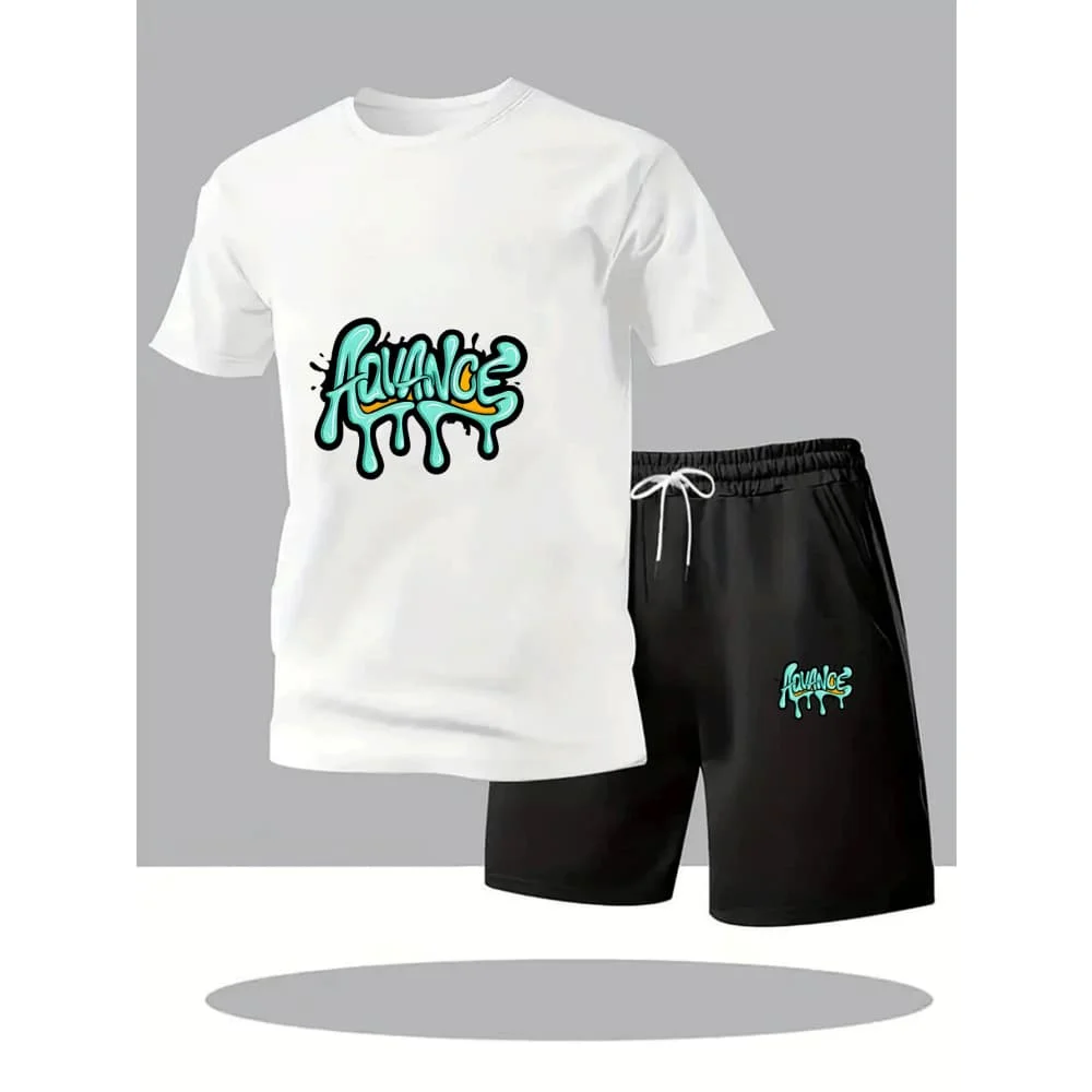 

Летний мужской комплект: быстросохнущая повседневная футболка с коротким рукавом и шорты, городской уличный стиль, спортивный комплект из двух предметов для бега