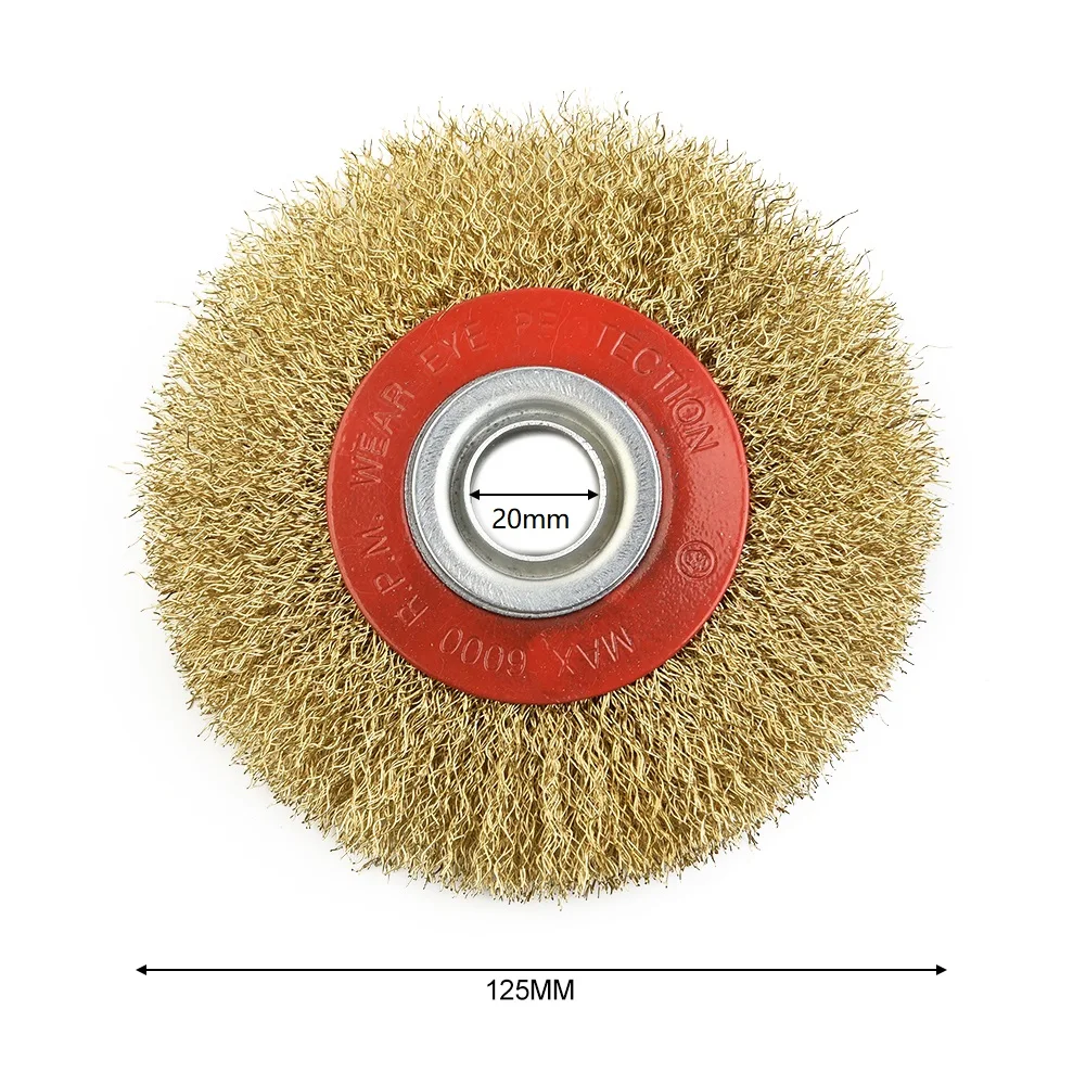 Round Wire Brush Brass Plated Descaling Carbon removal Edge mixing Polishing 125mm Steel Wheel Useful Accessory