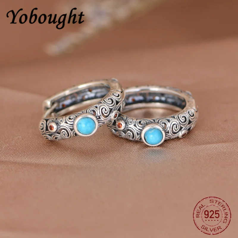 

new S925 Silver Women's Minimalist Design With Hollowed Out Water Ripple Natural Turquoise/lapis lazuli/jade Hoop Earrings