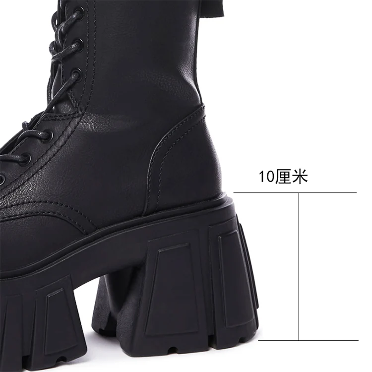 Super High Heel Platform Middle Tube Women\'s Autumn and Winter Small Elevator Ankle Trendy Short Chunky Genuine Leather Boots