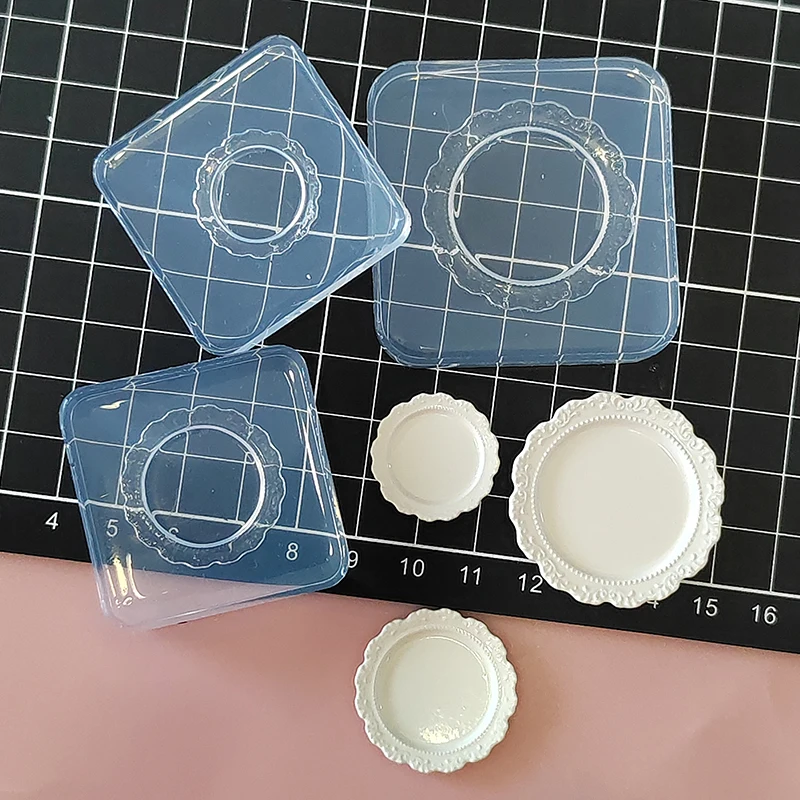 DIY Silicone Mold for Polymer Clay Dollhouse Tableware Embossed Flower Wave Dish Plate Fast Dessert Serve Plate Kitchenware