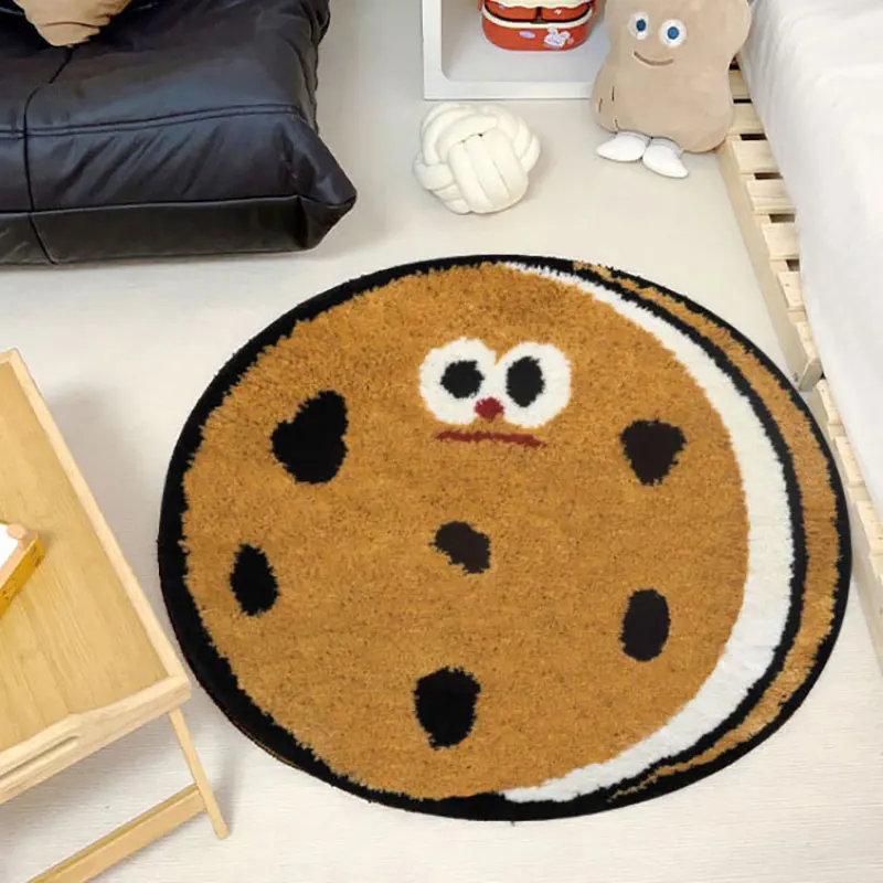 Cute Biscuit Floor Carpet Children's Room Flocked Bedside Rug Living Room Sofa Soft Floor Mat Round Non-Slip Carpet Decoration
