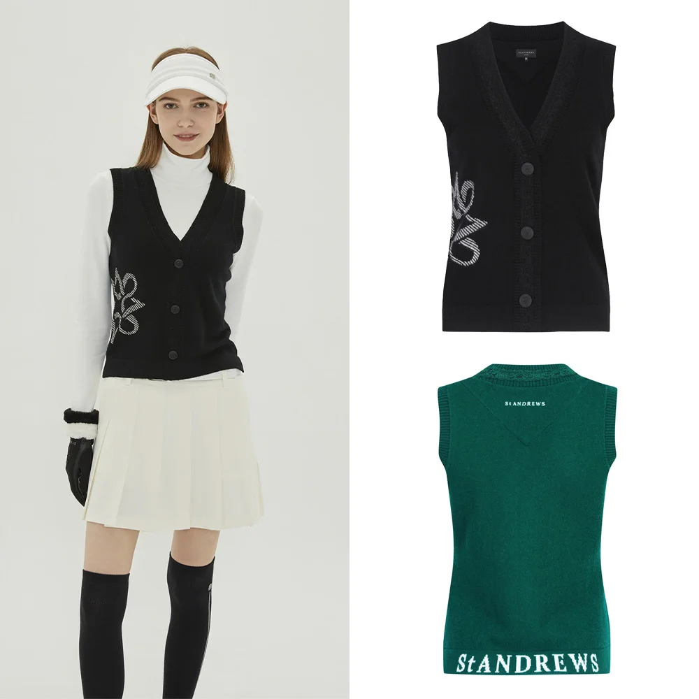 Gilet lavorato a maglia da donna di marca di lusso Nuovo stile scollo a V Calore autunnale e invernale Cardigan sportivo da golf Pigro ad alta