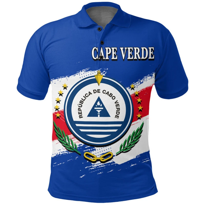 Flag Cape Verde CV Flag Men's Casual 3D Print Golf Polo Shirt Short Sleeve Lapel Shirts 2024 Daily Sports Running Fitness Tops