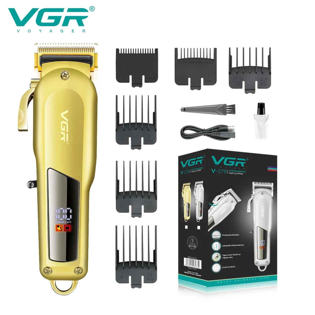 VGR Hair Clipper Trimmer Men Cutting Machine Beard Profesional Cordless Haircut Rechargeable V-278