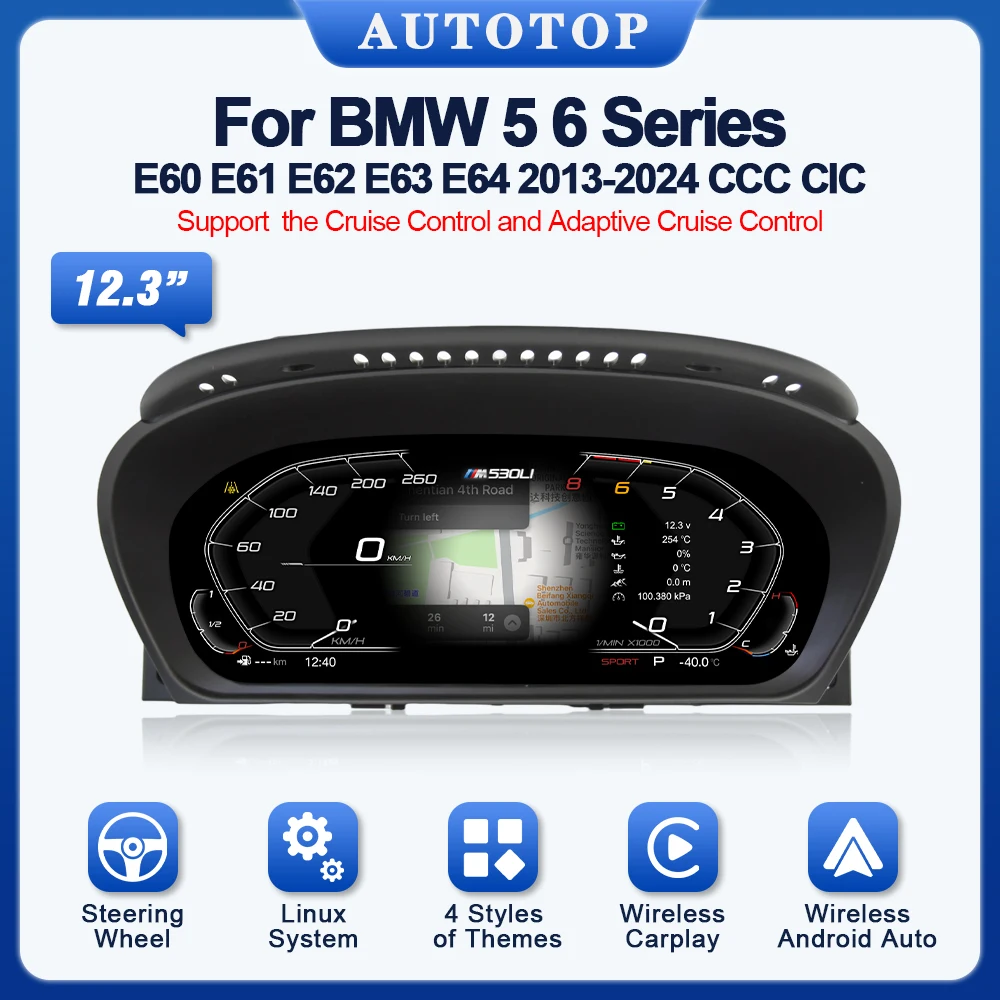 12,3" 1920*720 Linux Digital Display Cluster für BMW 5/6 Serie E60 E61 E63 E64 Wireless CarPlay Android Auto LCD Dashboard TPMS – Detail 4
