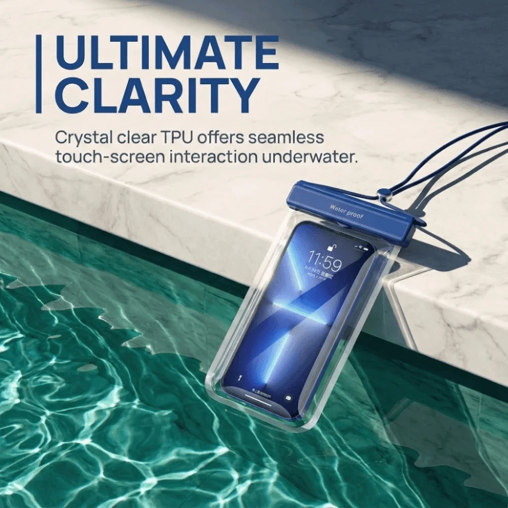 Touch Screen Waterproof Phone Bag Hanging Rope with Lanyard Floating Phone Dry Cover Underwater Dry Solid Color