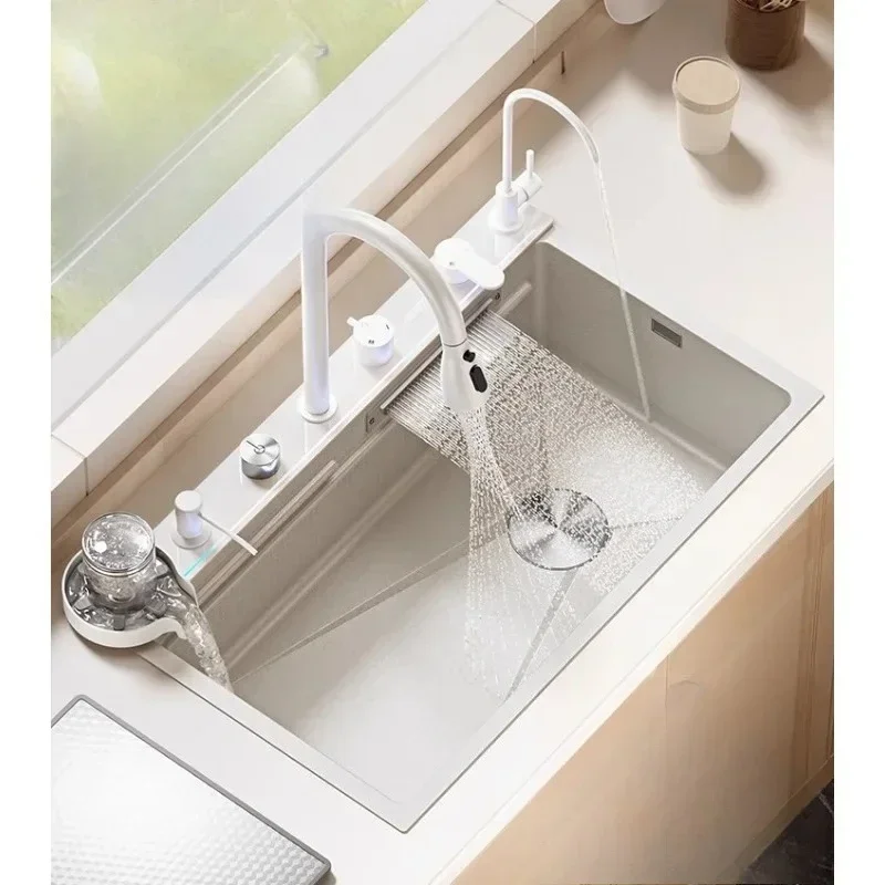Thickened waterfall sink large single sink vegetable basin kitchen household under counter basin dishwasher