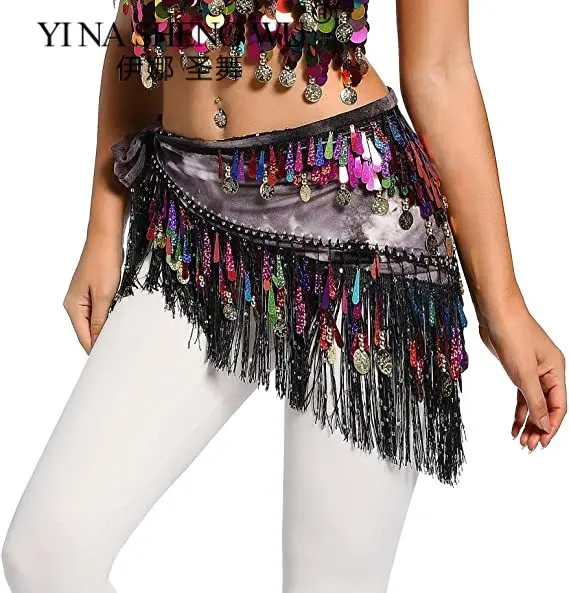 Oriental Coins Waist Hip Scarf Women Belly Dance Accessories Sequins Tassel Hip Scarf Belly Dance Belt Hip Scarf Bellydance Prop