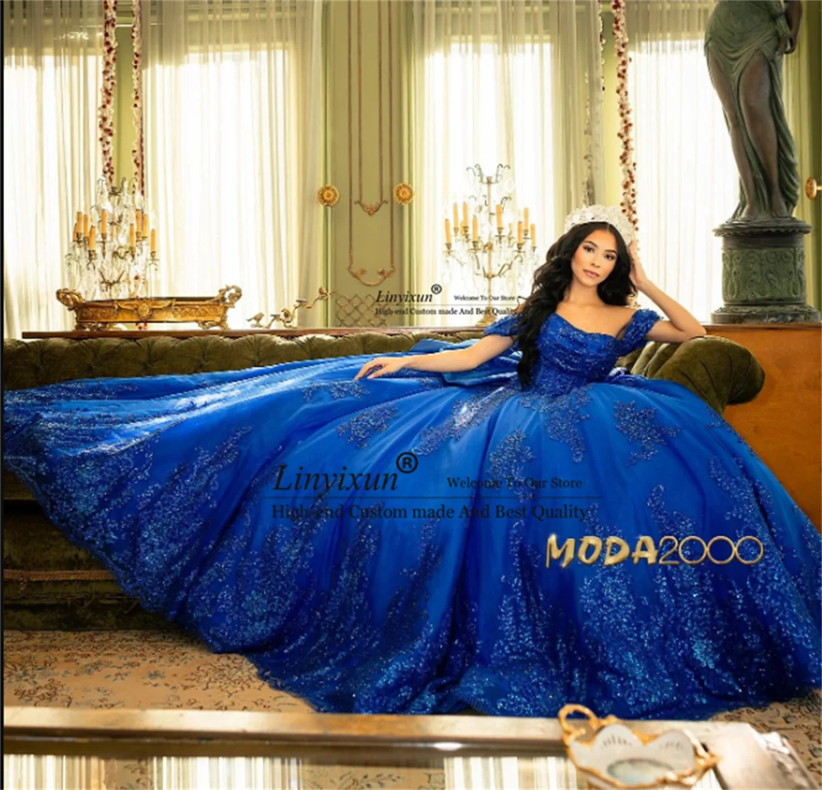 Блестящее королевское синее платье Quinceanera, бальное платье с блестками, аппликация, кристаллы, бисер, индивидуальное милое платье на день рождения 16, Vestidos De 15 Anos