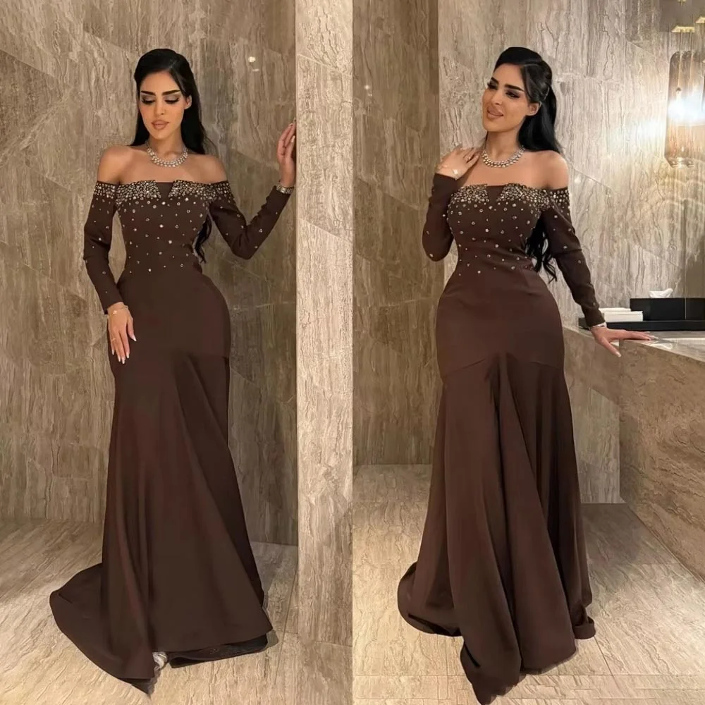 تخصيص رائعة Ruched المرأة فستان حفلة موسيقية مثير كم طويل الساحرة حورية البحر الطابق طول فستان الحفلات الديكور ثوب مسائي