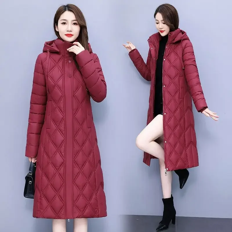 

New Winter Long Thickened Plus Size Women Down Cotton Coat Solid Hooded Fashion Female Warm Cotton Coat Parkas L-6XL