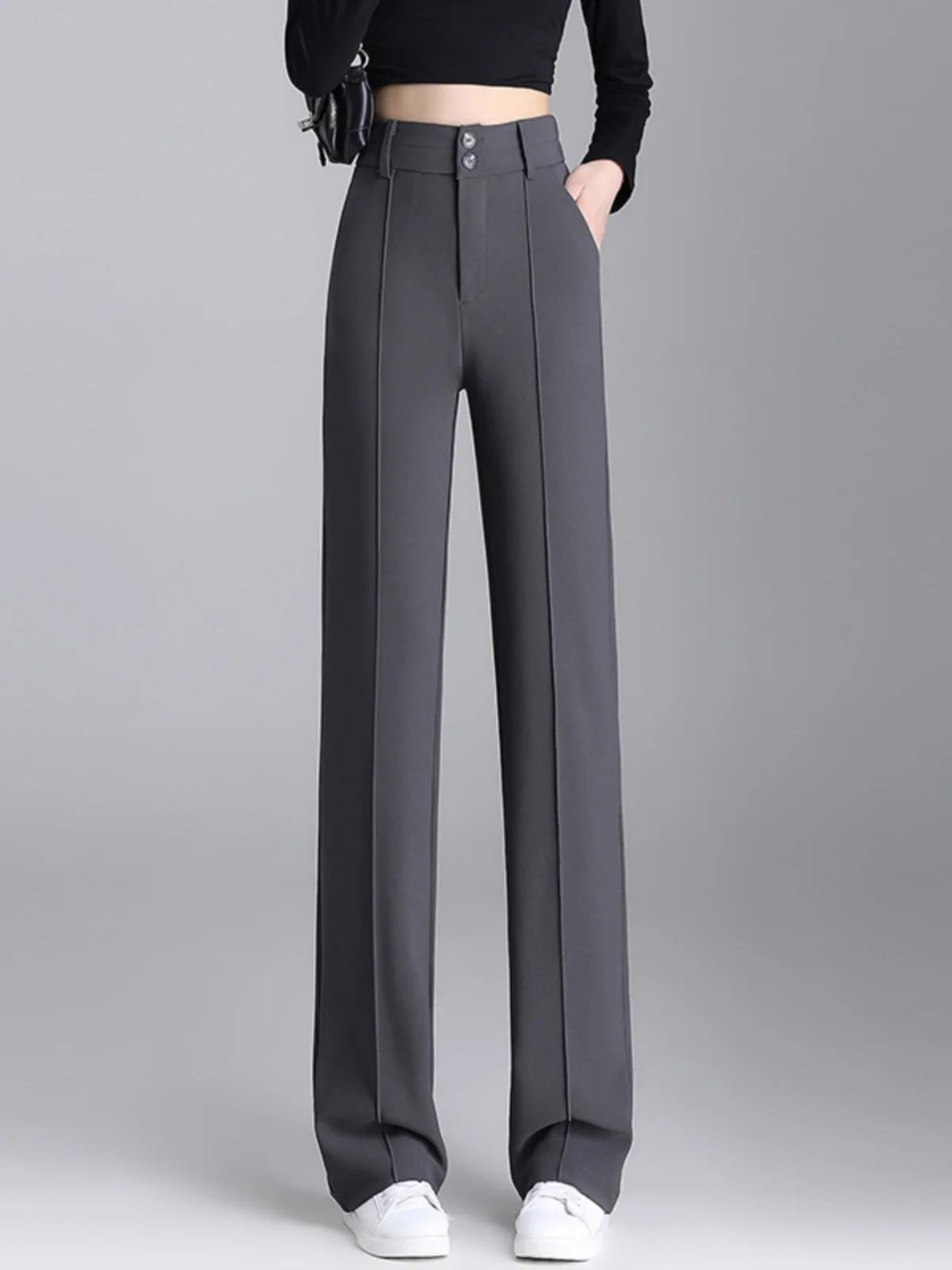 

Женские широкие брюки Busin: весенне-осенние, зимние, свободные, струящиеся, прямые, стройнящие, повседневные, длинные, с высокой талией, из полиэстера