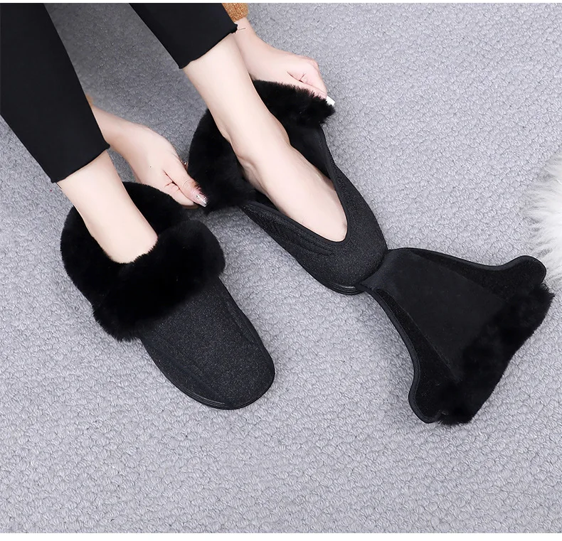 New Widening Adjustable Warm Real Hair Neckline Fashion Swollen Pregnant Women Drivers Diabetes Fat Foot Cotton Magic Shoes