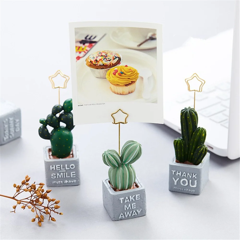 Creative Cartoon Cactus Resin Card Holder Postcards Holder Photo Memo Sticky Notes Holder