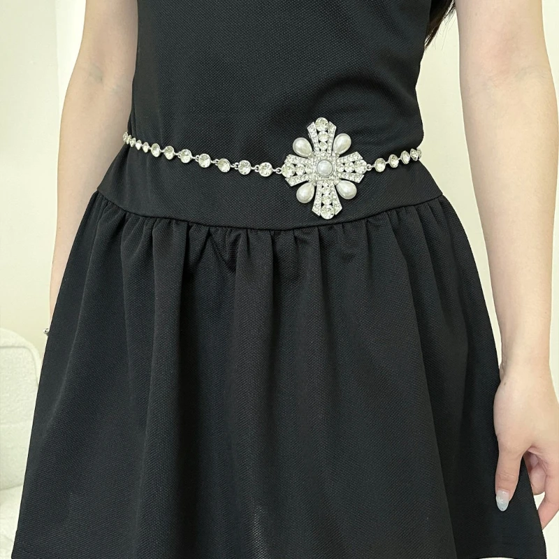 新しいレディースラインストーンチェーンベルトゴールド調節可能なウエストチェーンエレガントなハイエンドファッションドレスイブニングドレスアクセサリーギフト