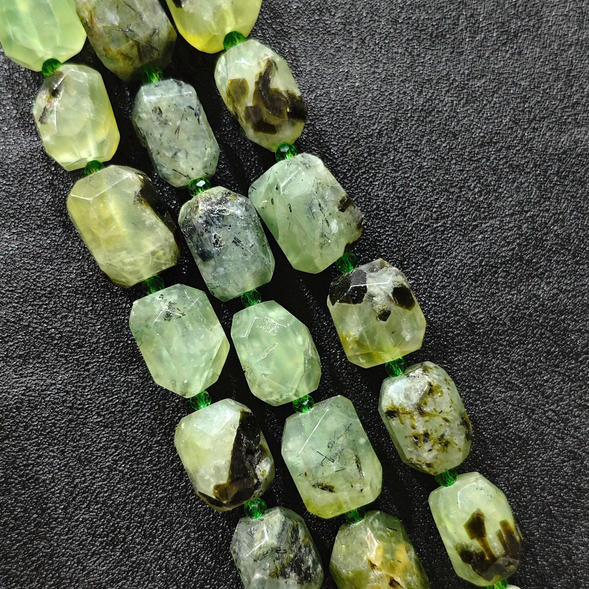 Large Prehnite Faceted Nugget Beads Wholesale Rough Column Loose Gemstone Crystal Strand for Designer DIY Jewelry Making