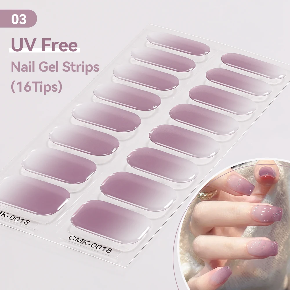 16Tips Purple Gradient Nail Gel Paste UV Free Nail Gel Strips Glitter Silver Bowknot 3D Full Cover Stickers Manicure Art Decals