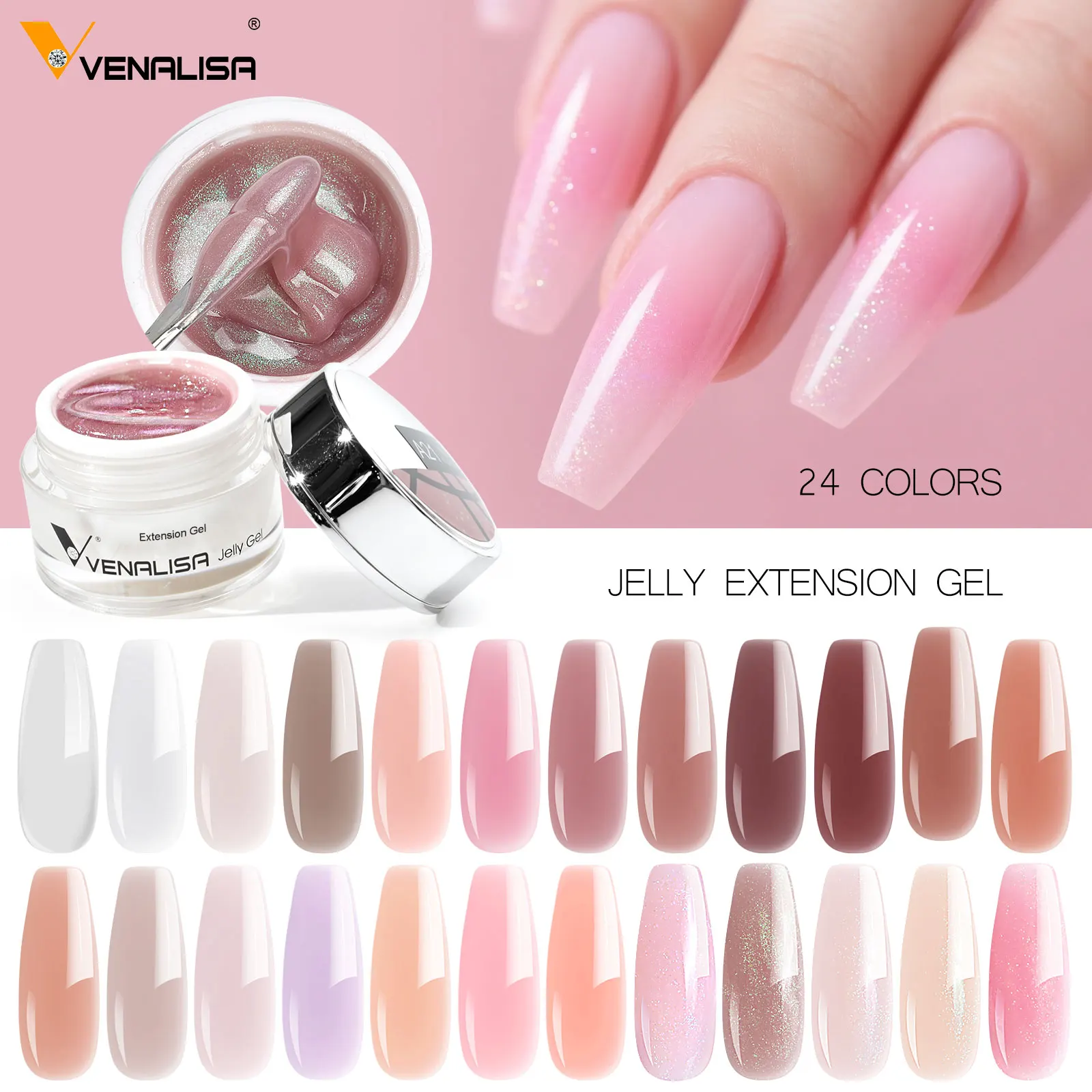 50 ml VENALISA Jelly Pink Gel Builder Nails Extension TPO Free French UV Construction Gel Gute Zähigkeit Building Nail Maniküre – Detail 1