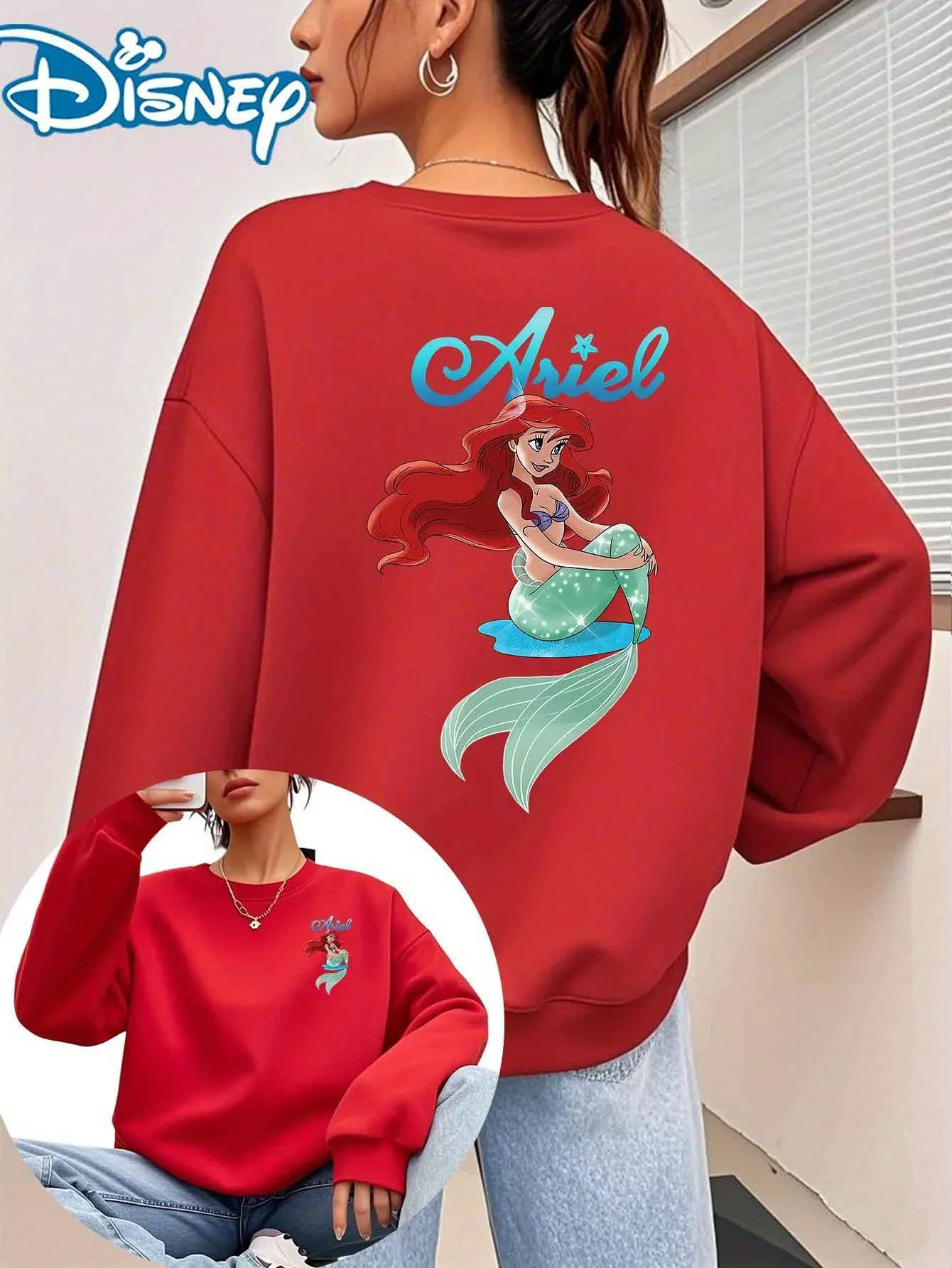 Sudaderas con capucha de Disney Ariel la Sirenita para hombre y mujer, sudadera Unisex para parejas, jersey de lana para otoño e invierno, abrigos de gran tamaño
