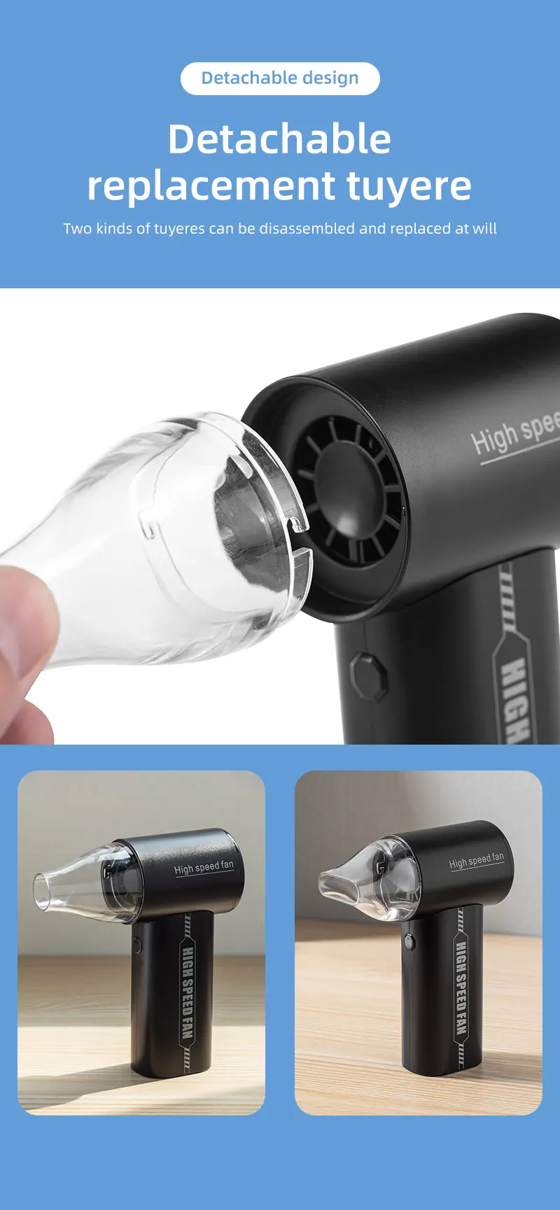 Ventilador turbo jato portátil, ventilador turbo portátil com 5 velocidades de vento, mini ventilador pessoal ajustável, ventilador elétrico operado por bateria