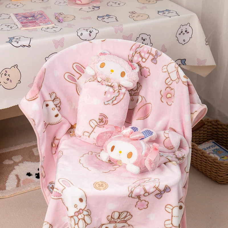 Sanrio  My Sweet Piano My Melody Warm Blanket Hello Kitty Nap Blanket Portable Travel Blanket Pink Comfortable Flannel Blanket