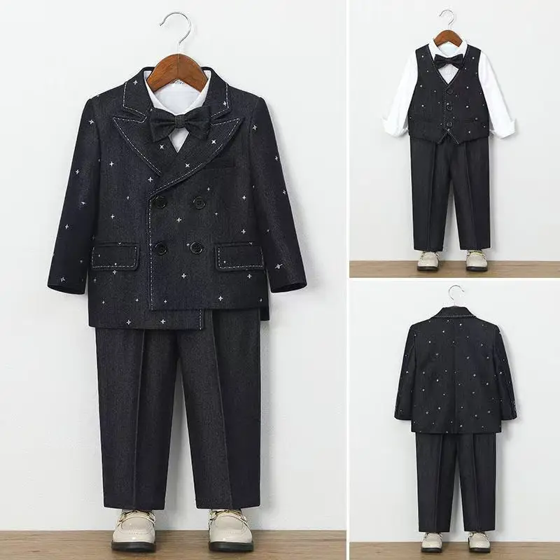 Boy's Spring And Autumn Suit Stylish Little Blazer Flower Boy's First Birthday Attire Boy's Hosting Outfit for Piano Recitals