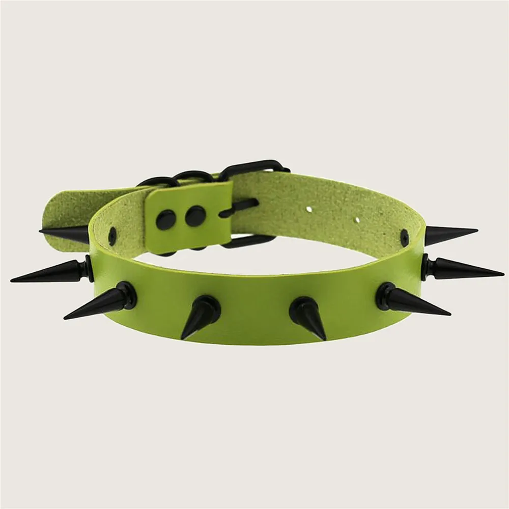 Punk Green Sexy Rivets Choker Necklaces Collar Pu Leather Bondage Goth Women Harness Gothic Necklaces chain jewelry