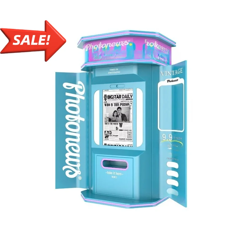 Newspaper Print Photo Booth AI Selfie Machine with Old-School Layout Vintage Style Photo Vending Booth Customized