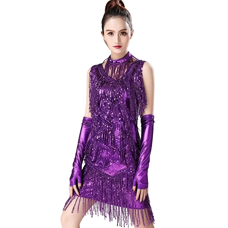 

1pcs/lot woman sequin dancing dress female Ballroom Samba Tango Latin Female Sequin latin dancing dress