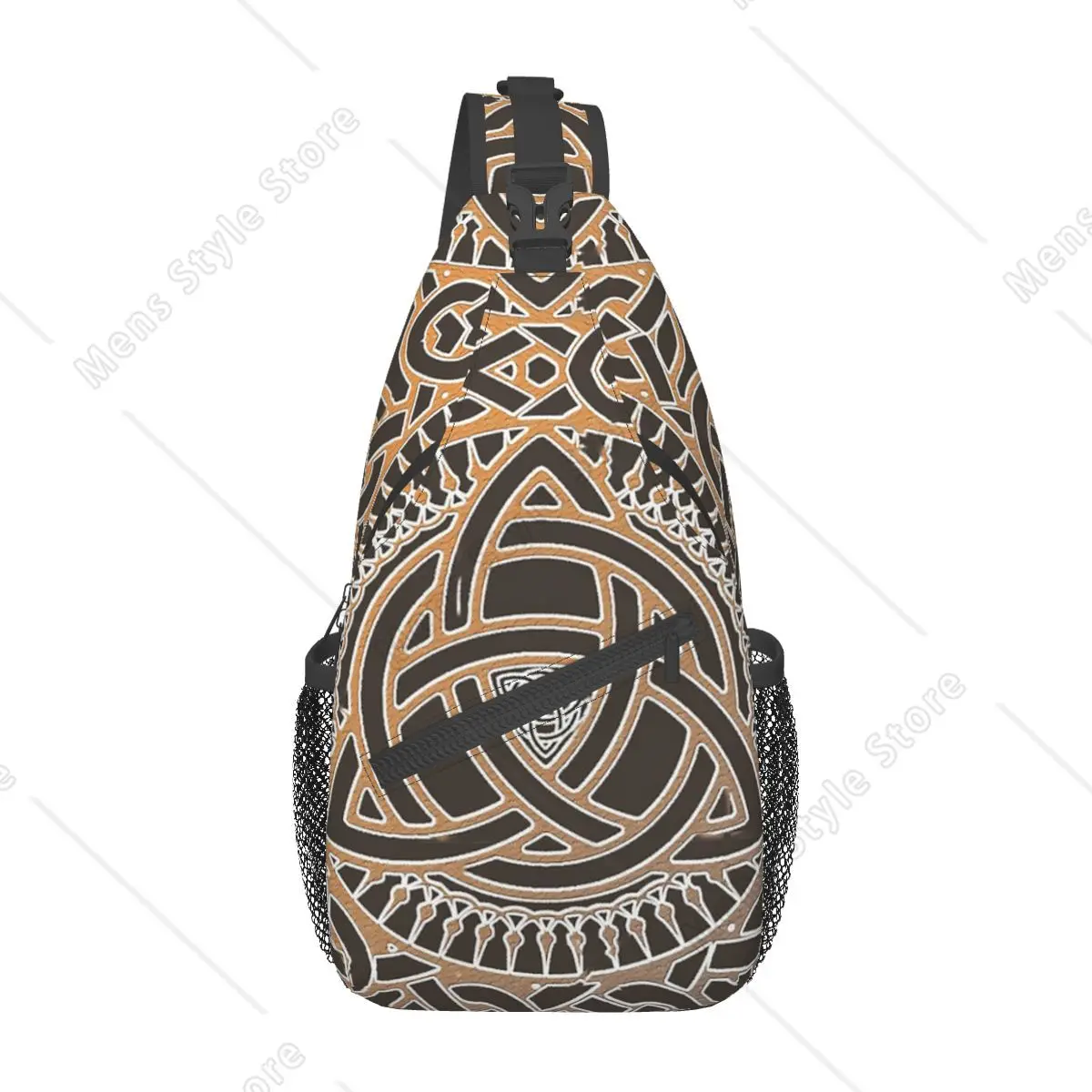 Triquetra Silver Crossbody Sling Bags Small Chest Bag Pentagram Pagan Shoulder Backpack Daypack Travel Hiking Camping Bookbag