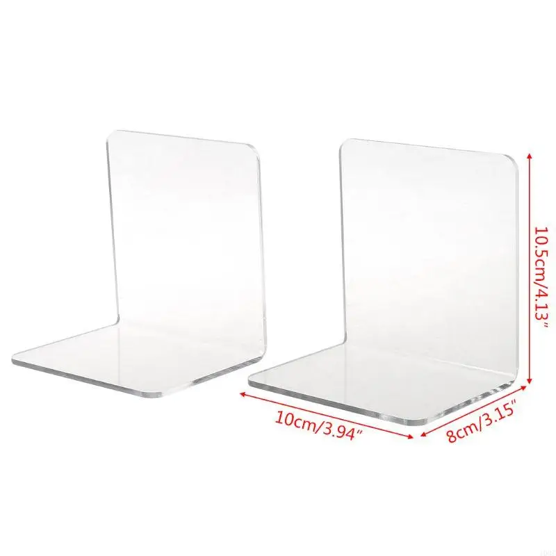 103C 2Pcs Clear Acrylic Bookends L-shaped Desk Desktop Book Holder School S