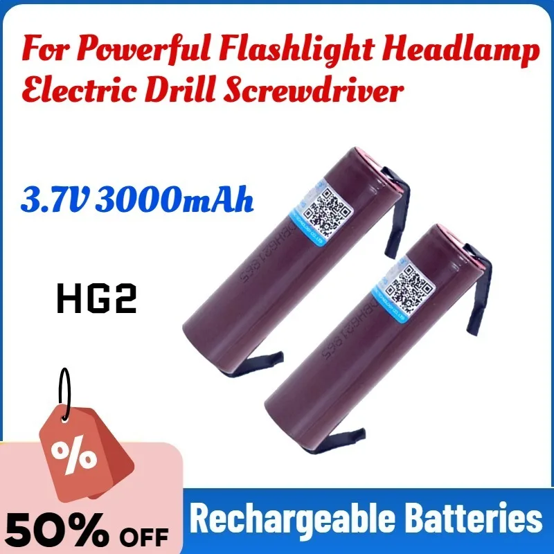 High-Quality 3.7V 3Ah 18650 HG2 Power Type Rechargeable Batteries for Powerful Flashlight Headlamp Electric Drill Screwdriver