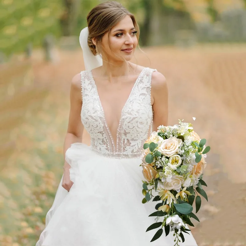 Bouquets de Mariage pour Demoiselle d'Honneur, avec Charnière en Cascade, pour Cérémonie de Mariage, Décor de la Journée de Léon, pour la Douche des Patients