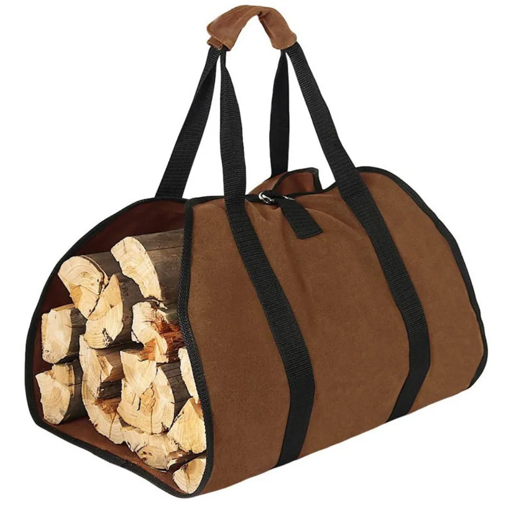 Portable Durable Canvas Firewood Storage Hand Bag, Multi-Function Log Tool Carry Pouch