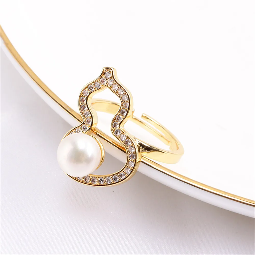 

14K Gold Injection Empty Holder Plated with Genuine Gold Craft Gourd Pearl Ring Opening DIY Accessory Temperament