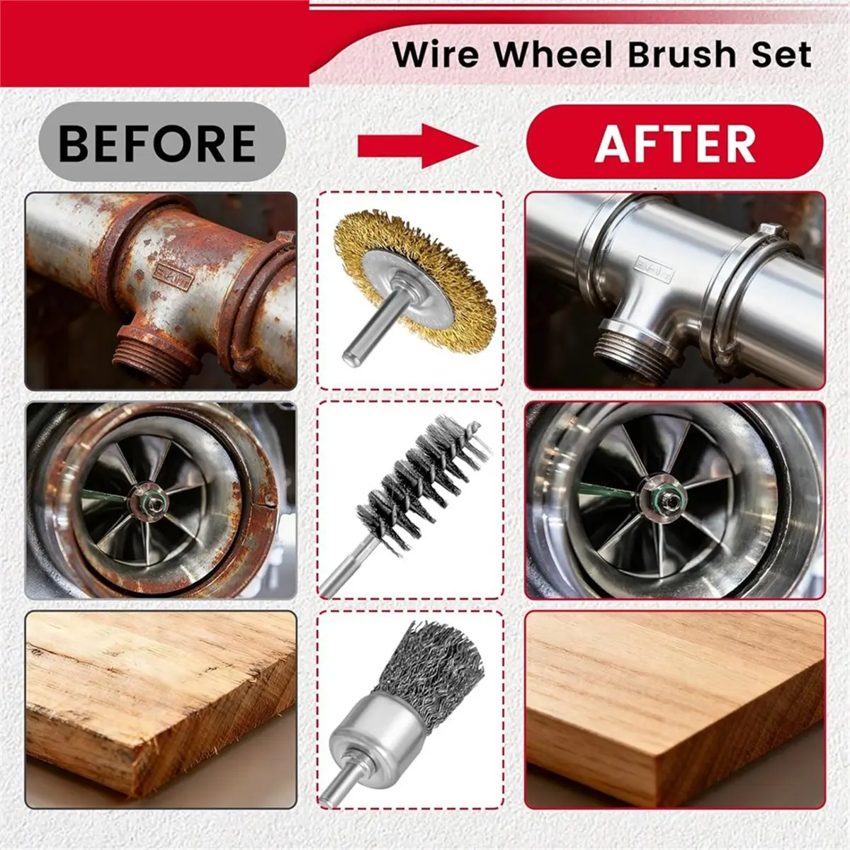 

8 шт. проволочная щетка для набора сверл, углеродистая сталь с круглым хвостовиком 1/4 дюйма, латунное проволочное колесо для очистки удаления ржавчины, удаления заусенцев