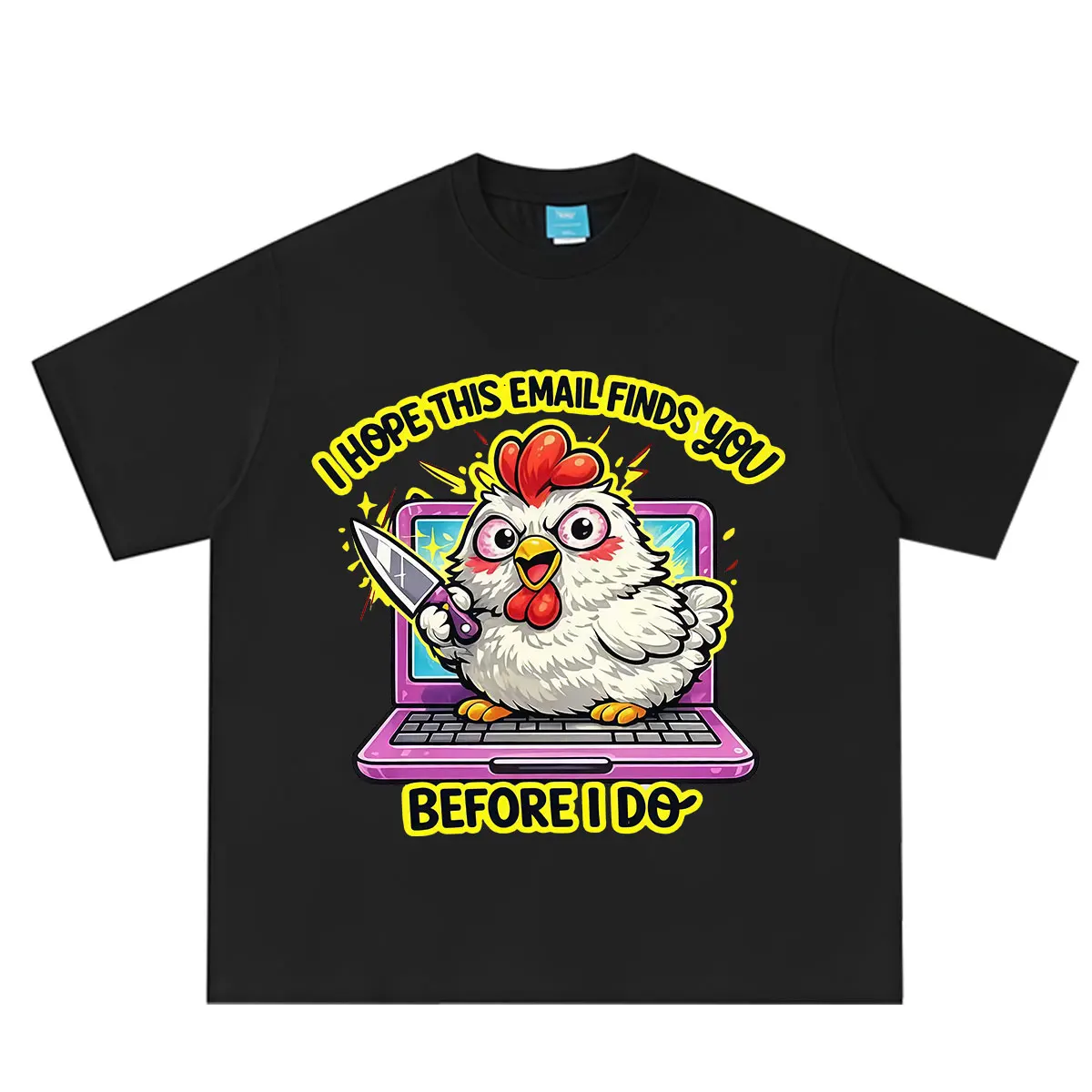 Funny Chicken Email T Shirt Angry Laptop Office Humor Meme Vintage Tshirt Men Women Casual Cotton Vintage Short-sleeved T-shirts