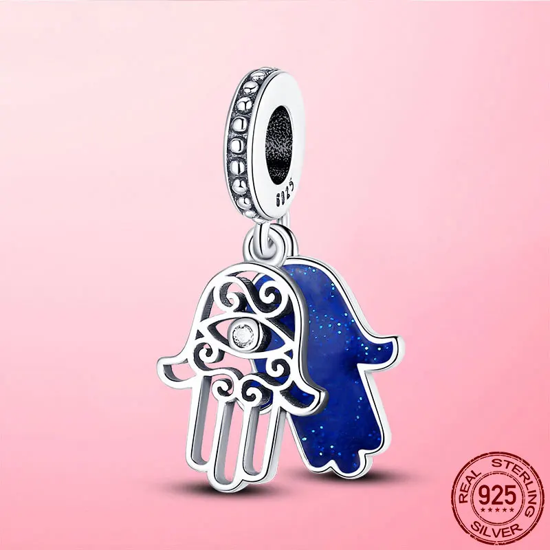 Hamsa Hand Pendant 925 Silver Lucky Fatima Hand Beads Charm fit Pandora Bracelet Necklace Original Silver 925 Jewelry