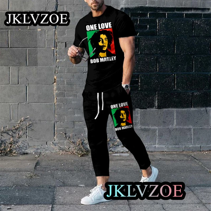 Bob Marley Mens Zomer Reggae Muziek Trainingspak Tshirt Broek Set Mannelijke Mode Pak Casual Mannen Outfit Set Vintage Kleding Outfit