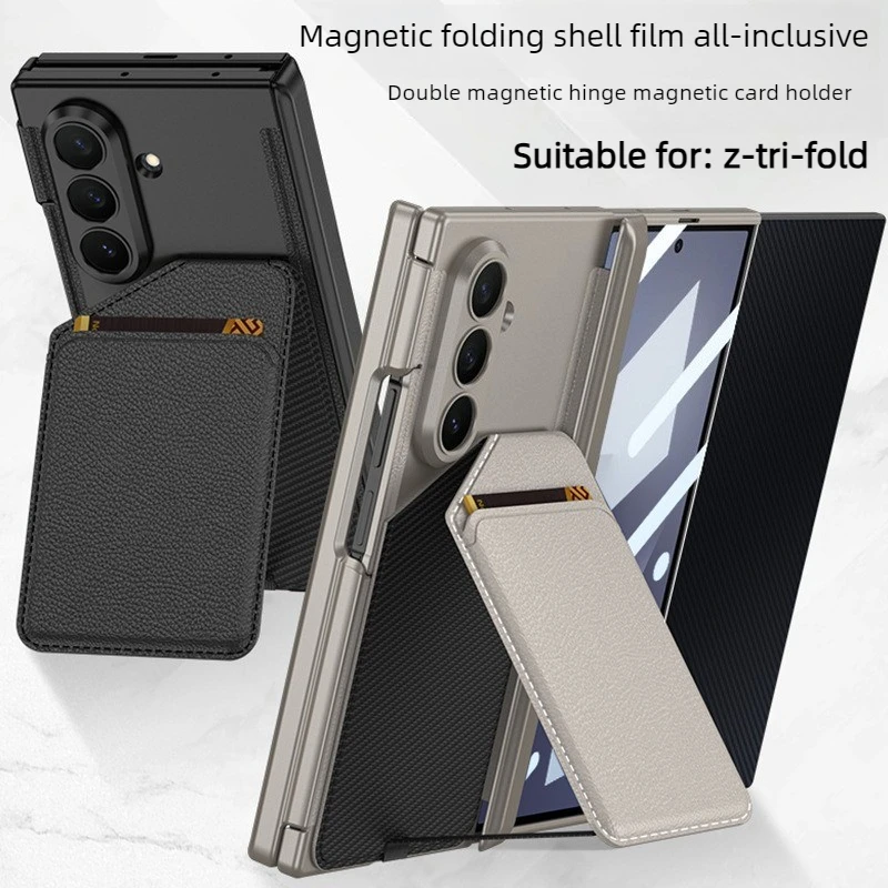 

For Samsung Z Tri-Fold Phone Case with Shell Film Magnetic Card Holder Stand Dual Hinge Matte Cases Business Protective Covers